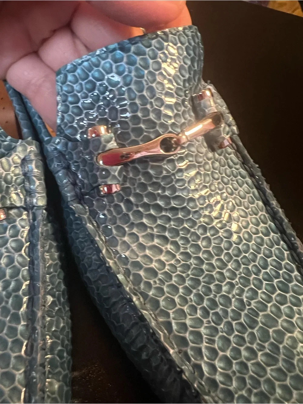🐝 Donald J Pliner Sky Blue Honeycomb Embossed Horsebit Loafers 8.5